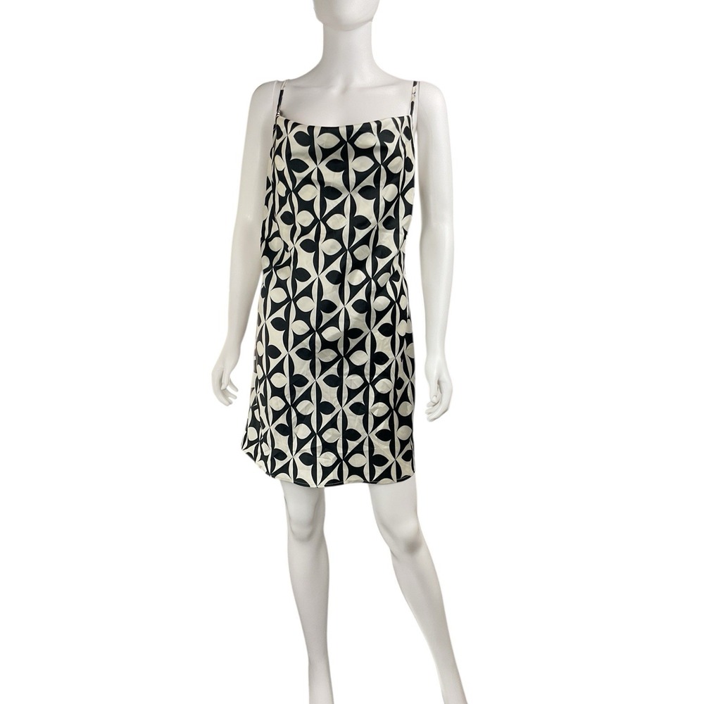 Stradivarius Satin Cami Cowl Mini Dress In Mono Abstract Print‎ Size Large